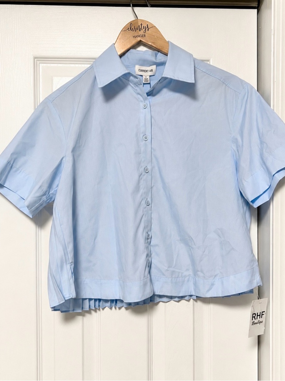 NWT Current Air Giselle Pleated Back Crop Shirt Baby Blue Size S